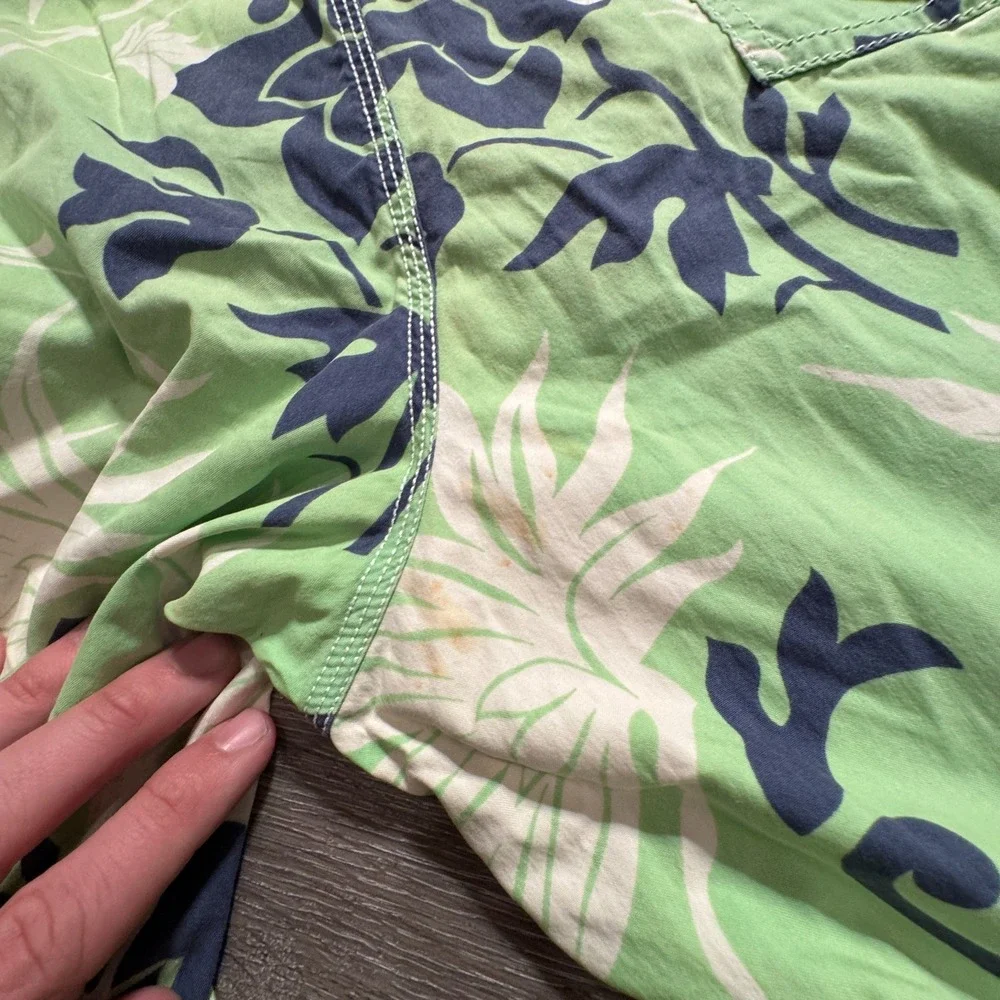 J Crew Swim Trunks Mens 33 Green Floral Tropical Board Shorts Drawstring Adult‎